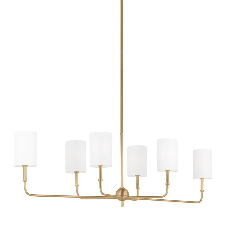 Satin Brass 44" Linear Chandelier with White Linen Shades