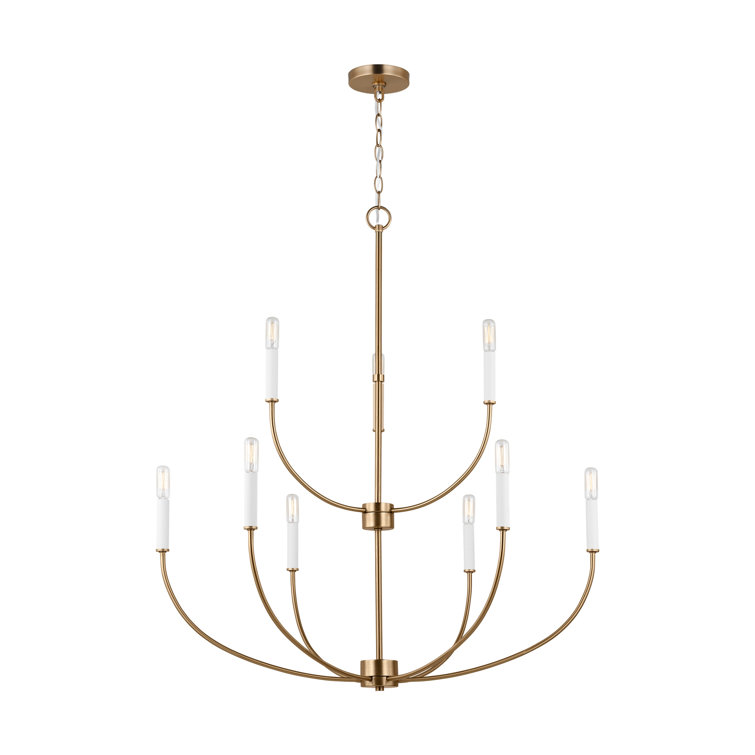 Elegant Satin Brass 9-Light Incandescent Chandelier with Clear Accents