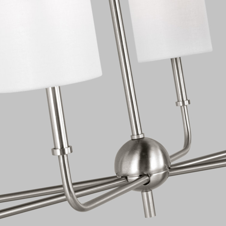 Brushed Nickel 6-Light Linear Chandelier with White Linen Shades