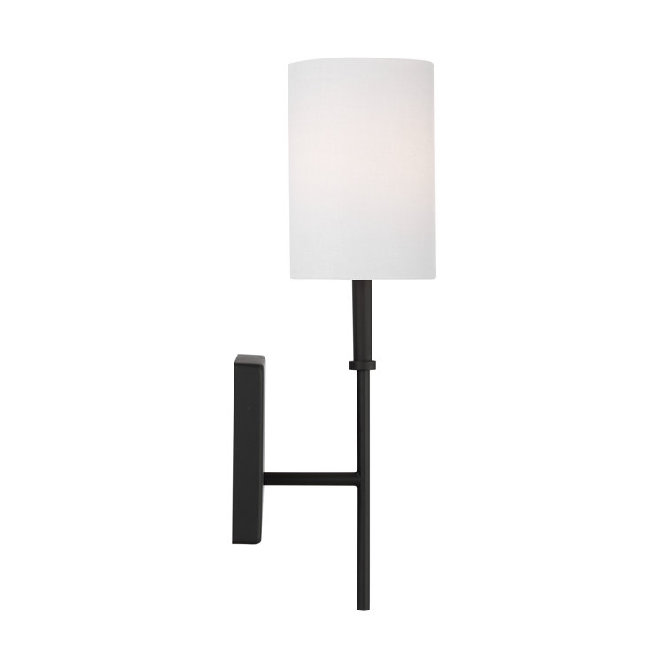 Midnight Black Steel Single Dimmable Wall Sconce with White Drum Shade