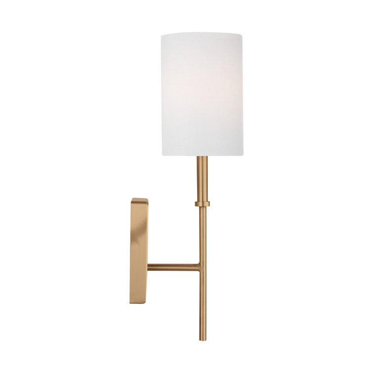Elegant Energy Star Satin Brass Vanity Sconce with White Linen Shade