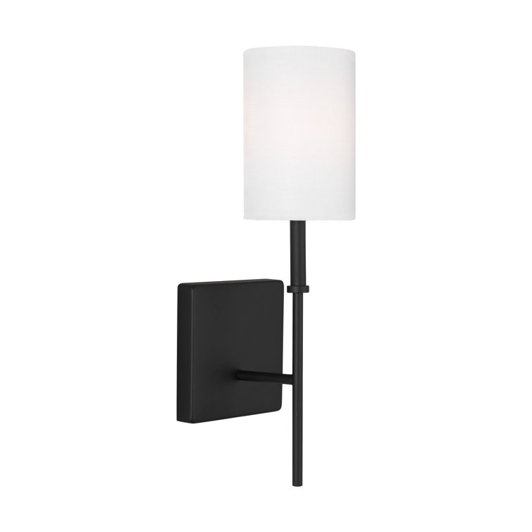 Midnight Black Steel Wall Sconce with White Linen Shade