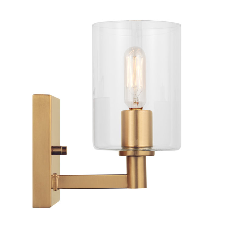 Satin Brass Dimmable Single Light Wall Sconce with Clear Glass Shade