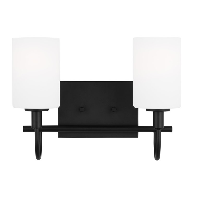 Midnight Black 2-Light Wall Sconce with Etched Glass Shades