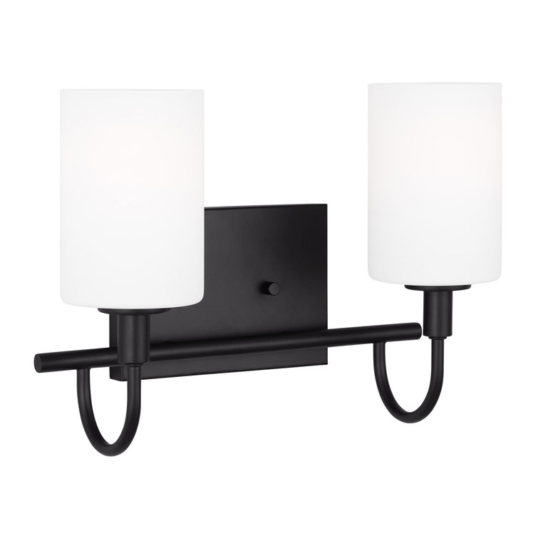 Midnight Black 2-Light Wall Sconce with Etched Glass Shades