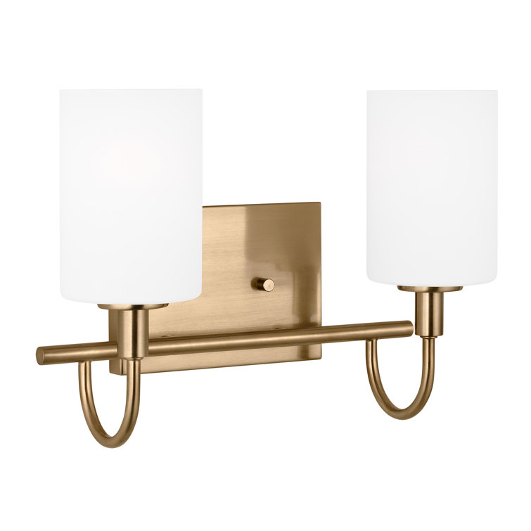 Oak Moore Satin Brass 2-Light Vanity with Etched White Glass