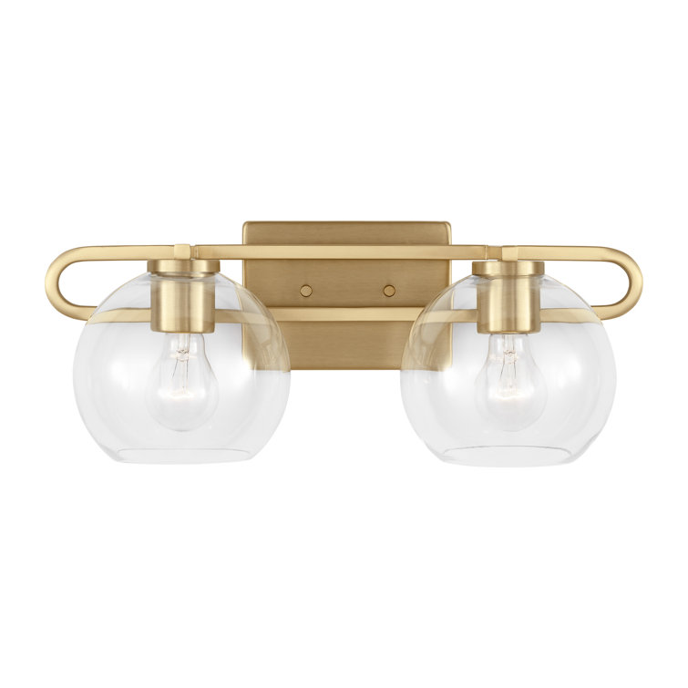 Satin Brass Dual Globe Vanity Light with Clear Glass Shades