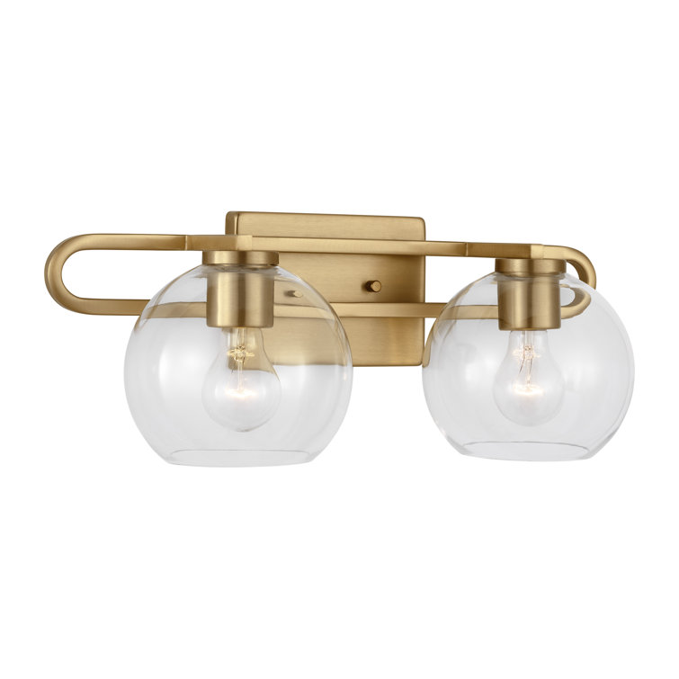 Satin Brass Dual Globe Vanity Light with Clear Glass Shades
