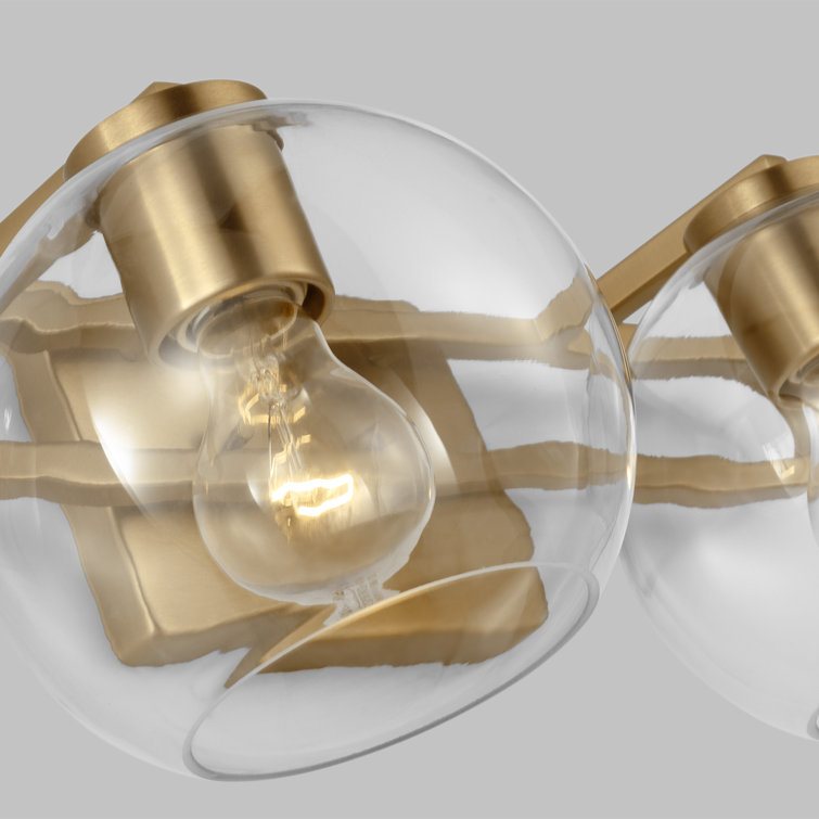 Satin Brass Dual Globe Vanity Light with Clear Glass Shades