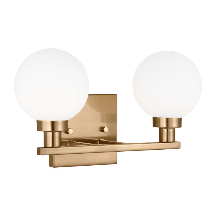 Clybourn Satin Brass 2-Light Vanity with Milk Glass Shades