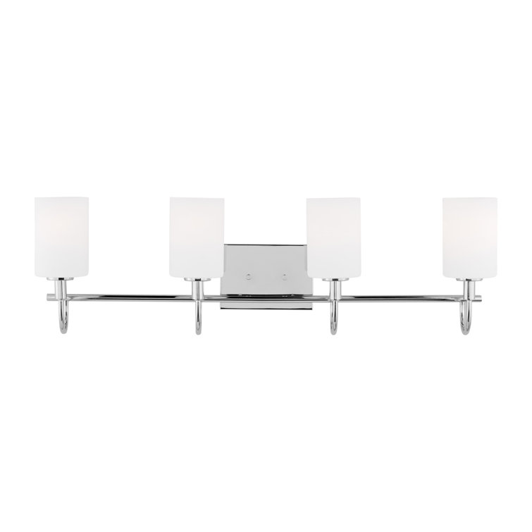 Chrome Four-Light Bathroom Vanity Fixture with Glass Shades