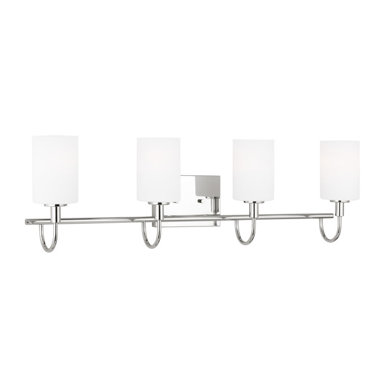 Chrome Four-Light Bathroom Vanity Fixture with Glass Shades