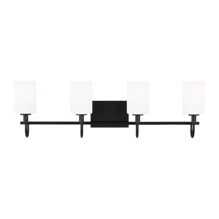 Alvin 4-Light Midnight Black Vanity with Etched White Glass