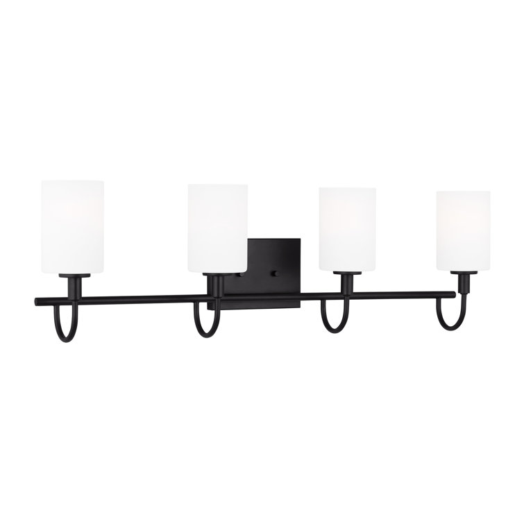 Alvin 4-Light Midnight Black Vanity with Etched White Glass