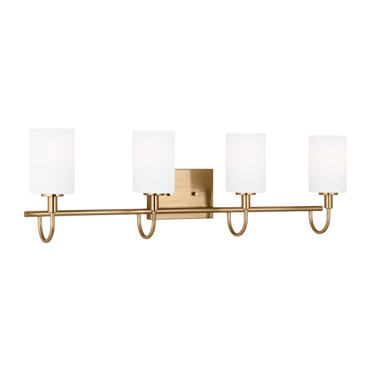 Alvin Modern Satin Brass 4-Light Vanity with Etched Glass
