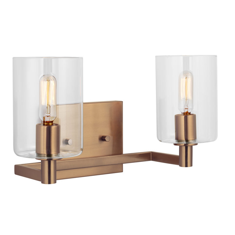 Satin Brass Cylinder 2-Light Clear Glass Bath Vanity
