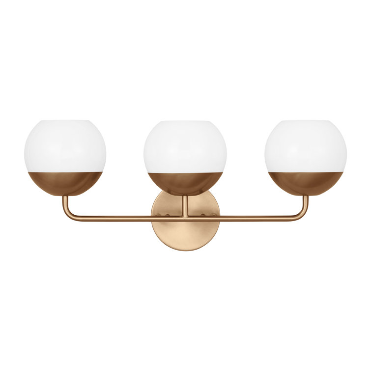 Alvin Satin Brass 3-Light Vanity with Milk Glass Shades