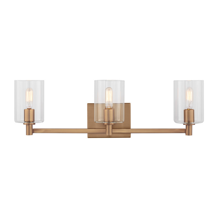 Satin Brass 3-Light Dimmable Vanity Light with Clear Glass Shades