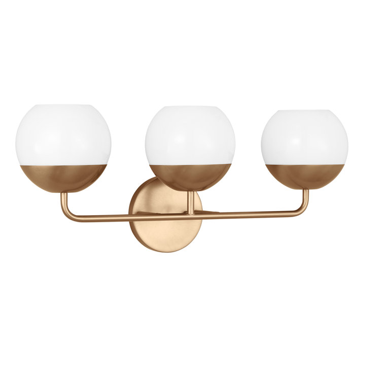 Alvin Satin Brass 3-Light Vanity with Milk Glass Shades