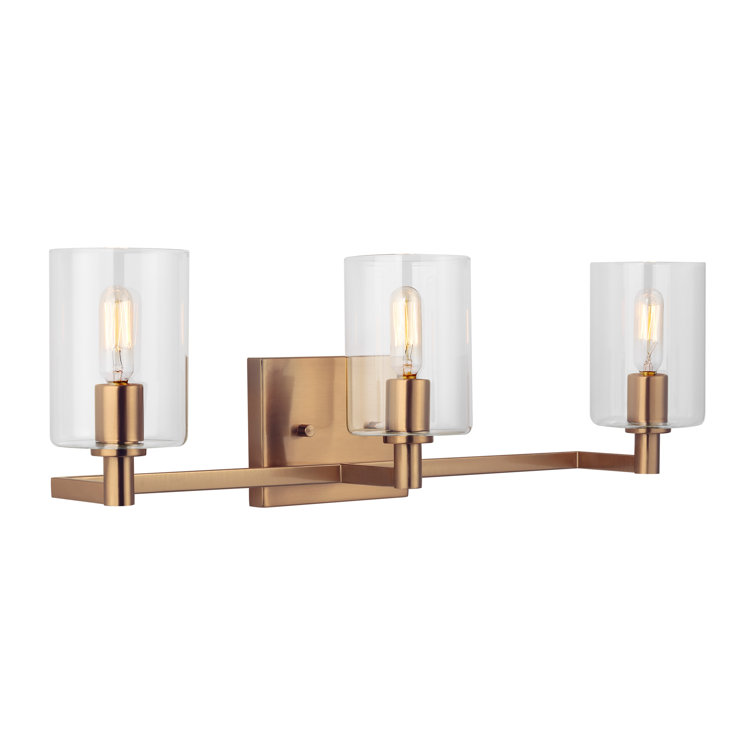 Satin Brass 3-Light Dimmable Vanity Light with Clear Glass Shades