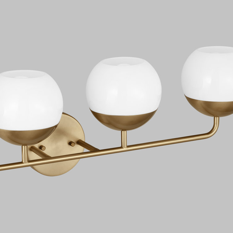 Satin Brass 4-Light Incandescent Vanity with Milk Glass Shades
