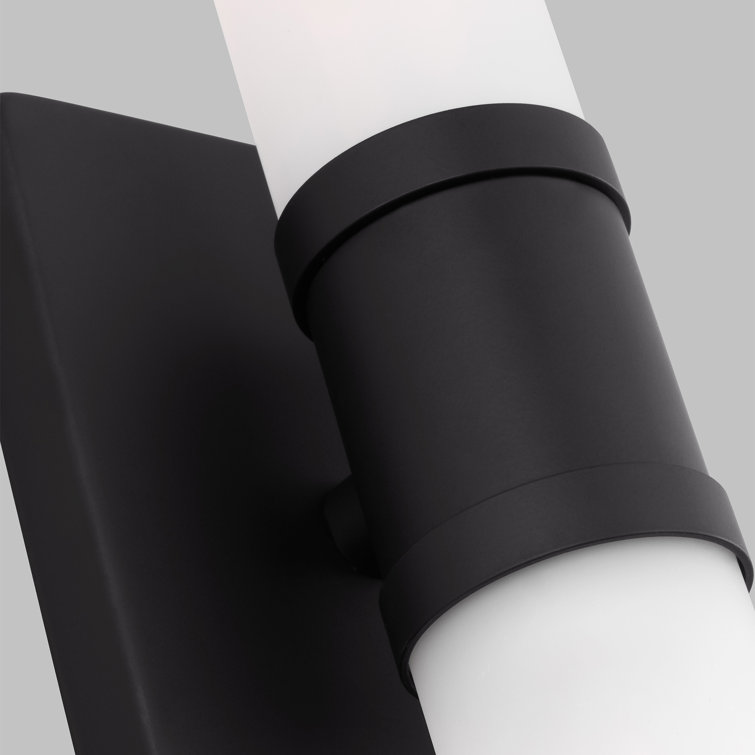 Midnight Black Two-Light Cylinder Wall Sconce with Satin Etched Glass