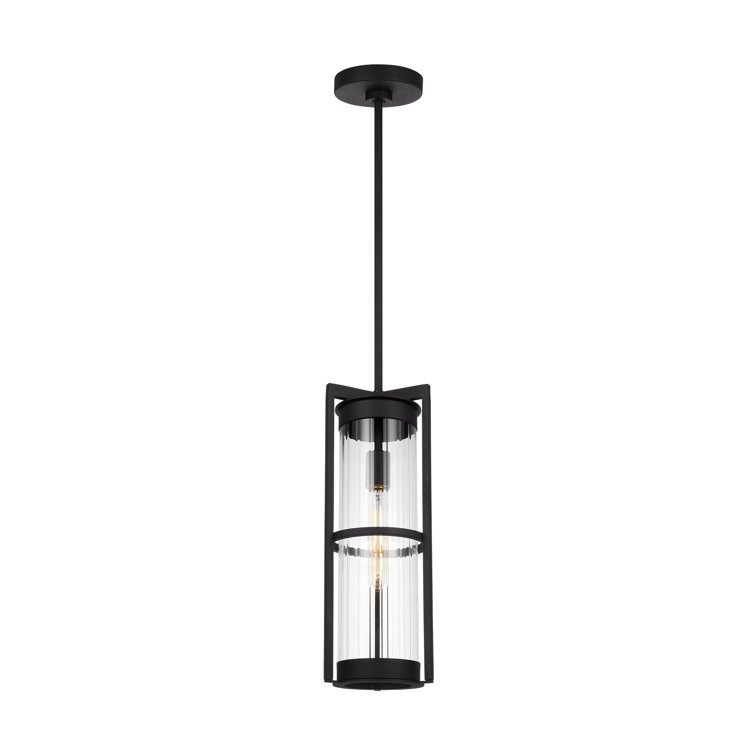 Black Clear Glass 1-Light Outdoor Pendant Lantern
