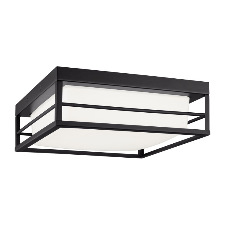 Midnight Black LED Flush Mount with Etched Opal Glass Shade