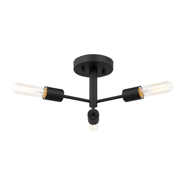 Midnight Black Modern Linear Sputnik 3-Light Semi Flush Mount