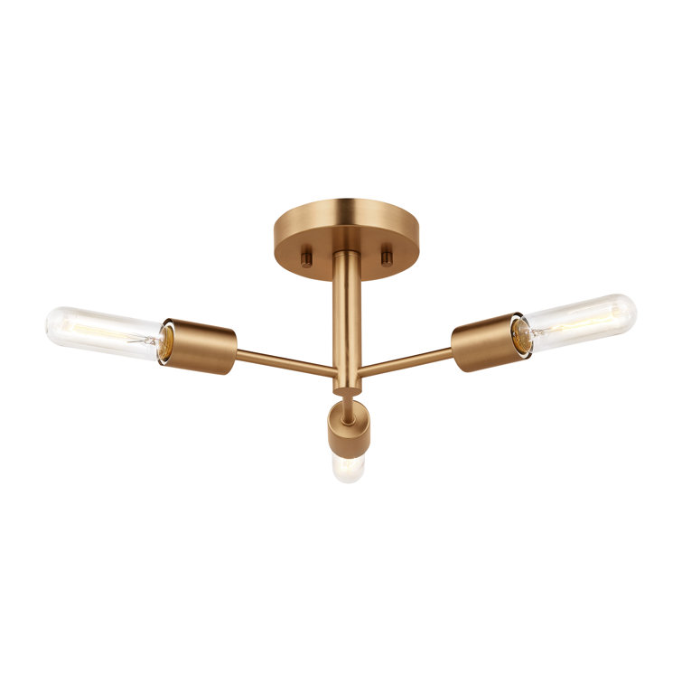 Satin Brass 3-Light Sputnik Semi Flush Mount Fixture