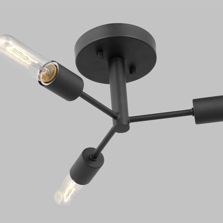 Midnight Black Modern Linear Sputnik 3-Light Semi Flush Mount