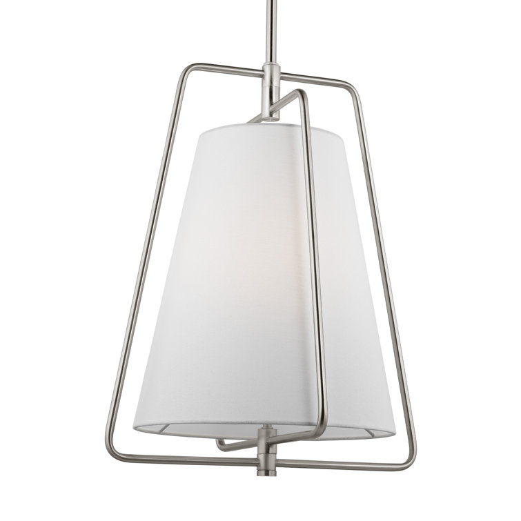 Allis Brushed Nickel 1-Light Pendant with White Linen Shade