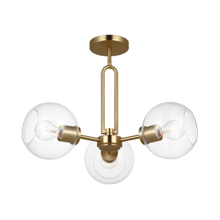 Satin Brass 3-Light Glass Sputnik Chandelier