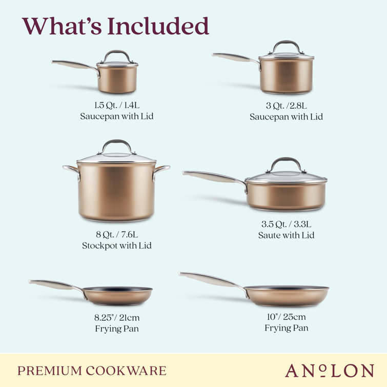 Bronze 10-Piece Nonstick Hard Anodized Cookware Set