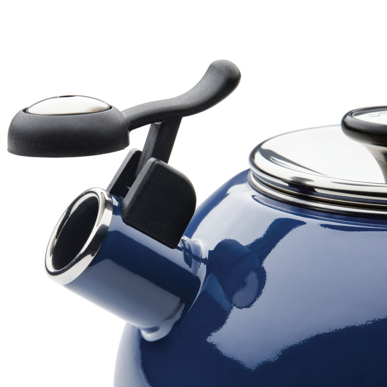 Navy Enamel Steel Whistling Teakettle with Flip-Up Spout, 2-Quart