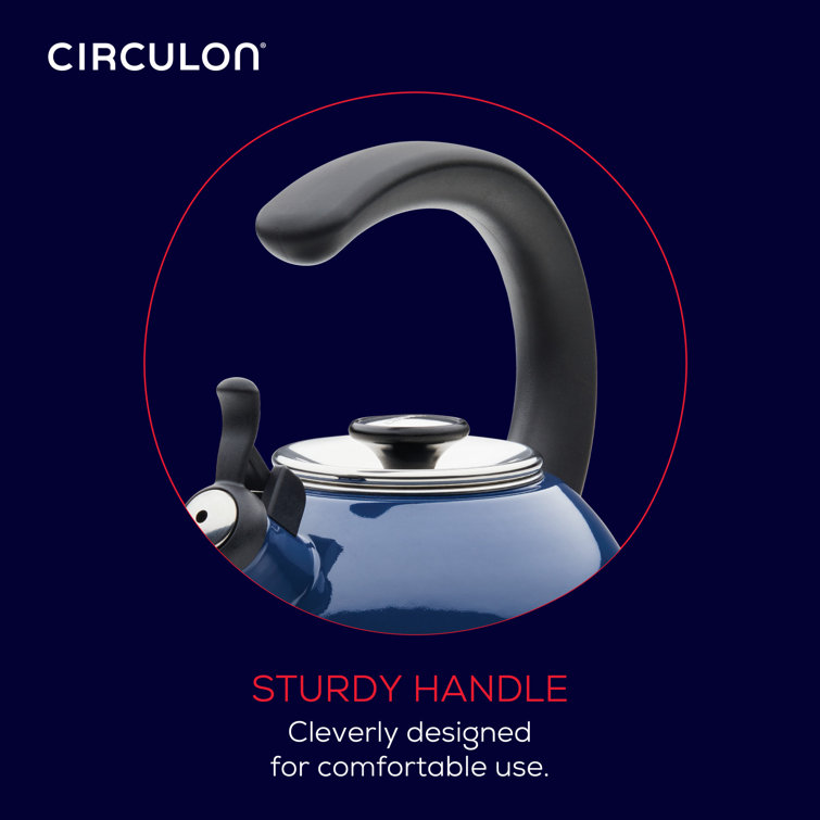 Navy Enamel Steel Whistling Teakettle with Flip-Up Spout, 2-Quart