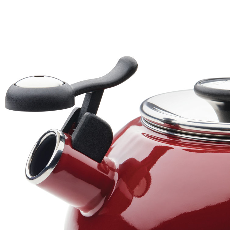 Red Enamel Steel Whistling Teakettle with Flip-Up Spout, 2-Quart