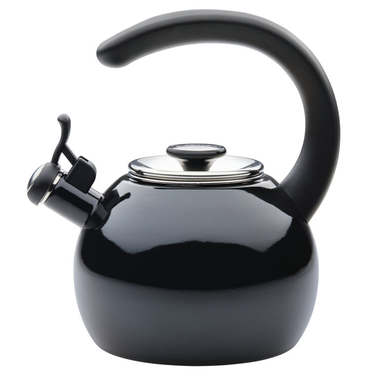 Black Enamel on Steel Whistling Teakettle with Flip-Up Spout, 2-Quart