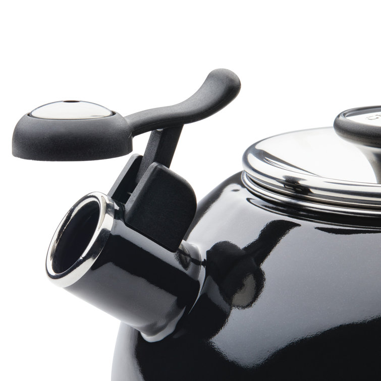 Black Enamel on Steel Whistling Teakettle with Flip-Up Spout, 2-Quart