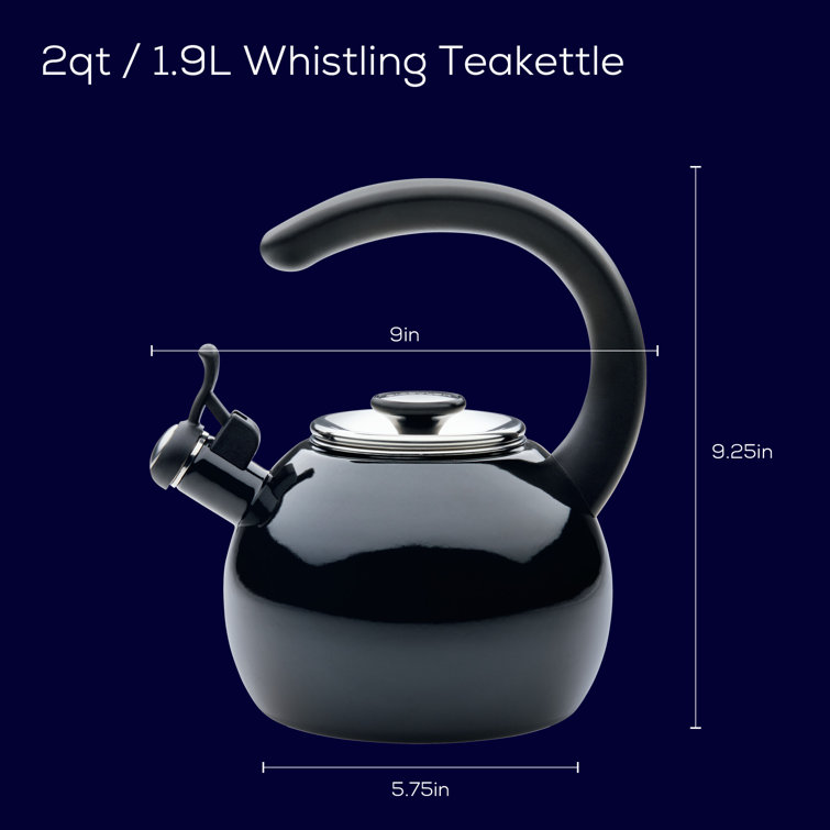 Black Enamel on Steel Whistling Teakettle with Flip-Up Spout, 2-Quart