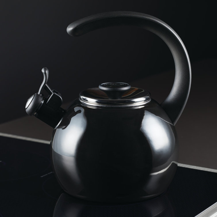Black Enamel on Steel Whistling Teakettle with Flip-Up Spout, 2-Quart