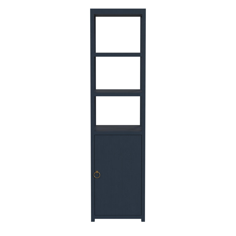 Navy Blue Tall Wood Bookcase with Adjustable Shelves and Door
