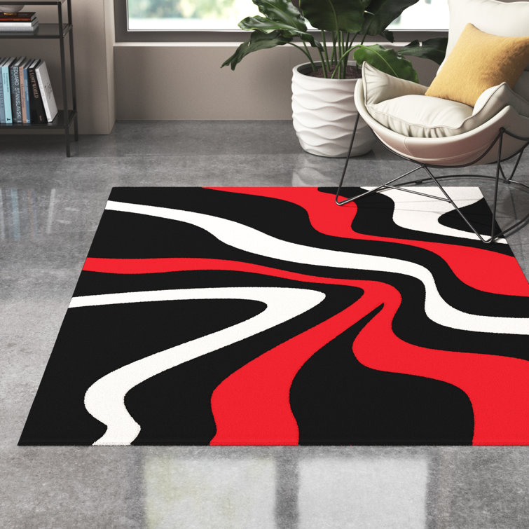 Aleya Black-Red Abstract Synthetic Area Rug