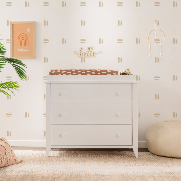 White Mid-Century Modern 3-Drawer Changer Dresser