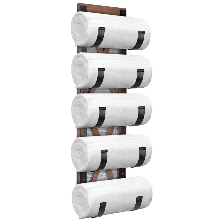 Rustic Brown Wood and Metal Wall Mounted Towel Rack