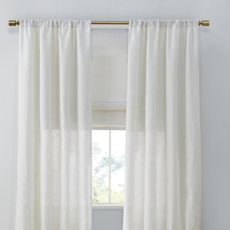 White Linen Blend Light Filtering Curtain Panel Pair