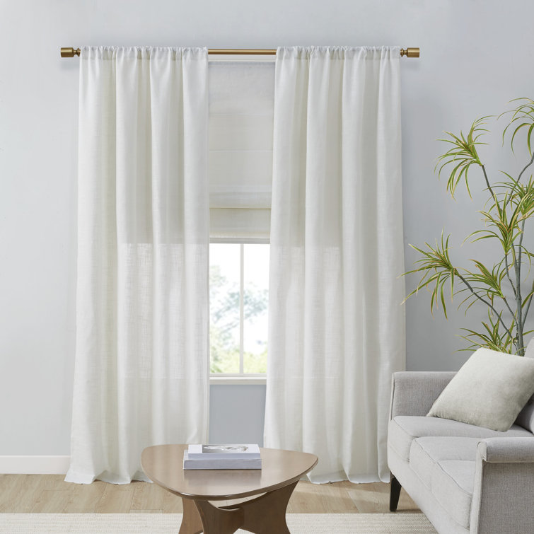 White Linen Blend Light Filtering Curtain Panel Pair