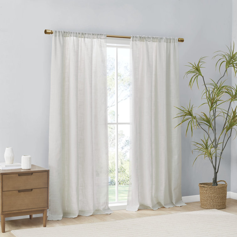 White Linen Blend Light Filtering Curtain Panel Pair