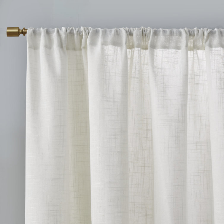 White Linen Blend Light Filtering Curtain Panel Pair