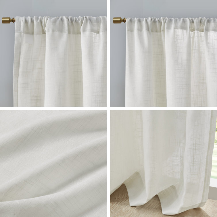 White Linen Blend Light Filtering Curtain Panel Pair